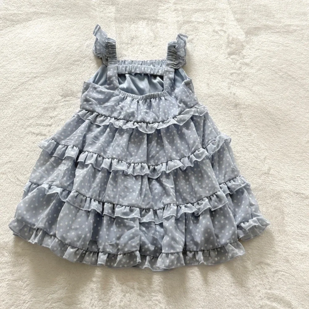 Rave Editions Girls 2T Blue‎ Polka Dot Tiered Ruffle Dress Toddler Party